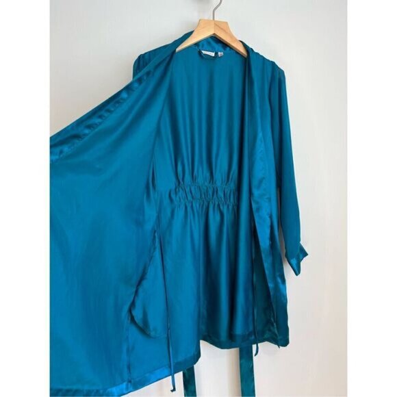 Vintage Y2K La Vie En Rose Women’s S/M Blue Satin Belted Nightwear Robe Sleepwea - Picture 15 of 15